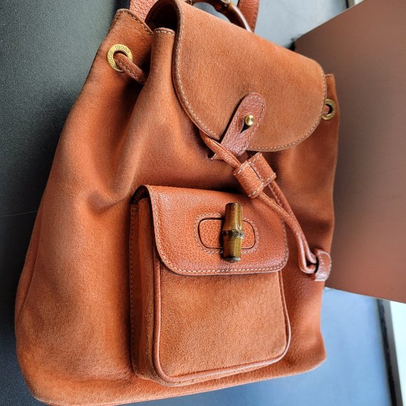 Gucci Mini Suede Bamboo Backpack Orange - Rare Color Auth main image 8